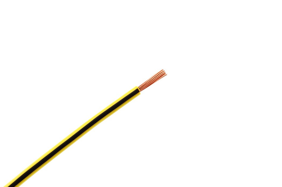 Kabel één aderig 1.5mm² Geel/Zwart á 100 Meter