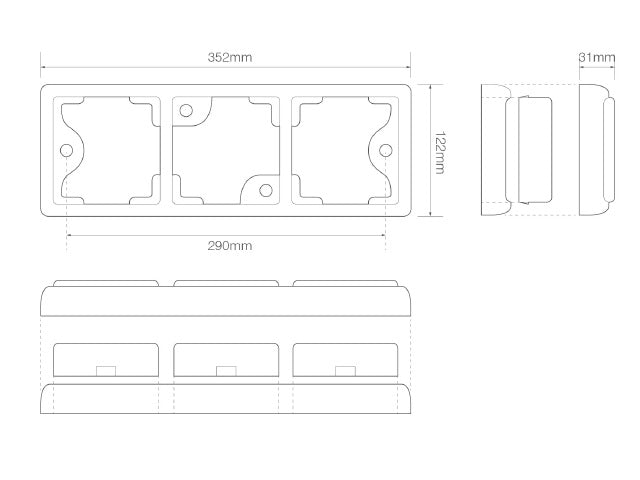 Led rem/achterlicht unit 350 x 120 x 31 Chrome 100 serie Rechts