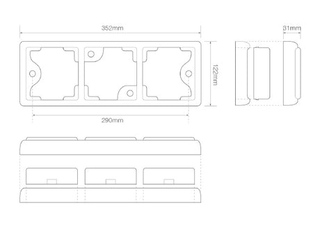 Led rem/achterlicht unit 350 x 120 x 31 Chrome 100 serie Rechts