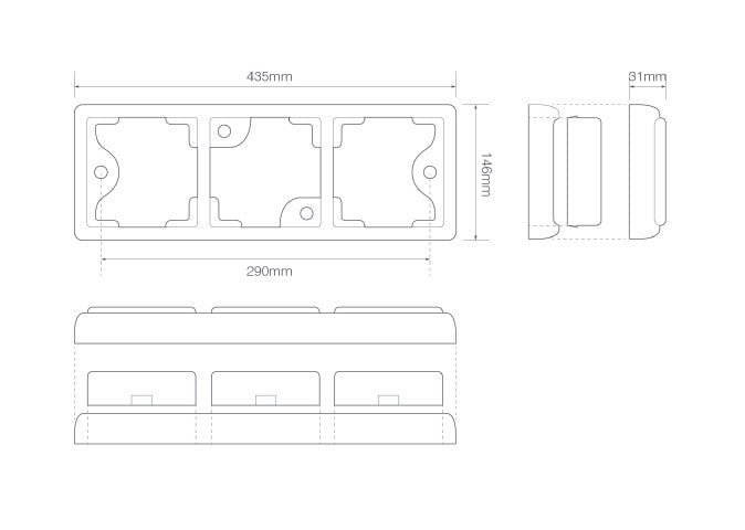 Led rem/achterlicht unit 435 x 146 x 31 Chrome 125 serie