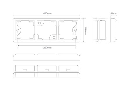 Led rem/achterlicht unit 435 x 146 x 31 Chrome 125 serie