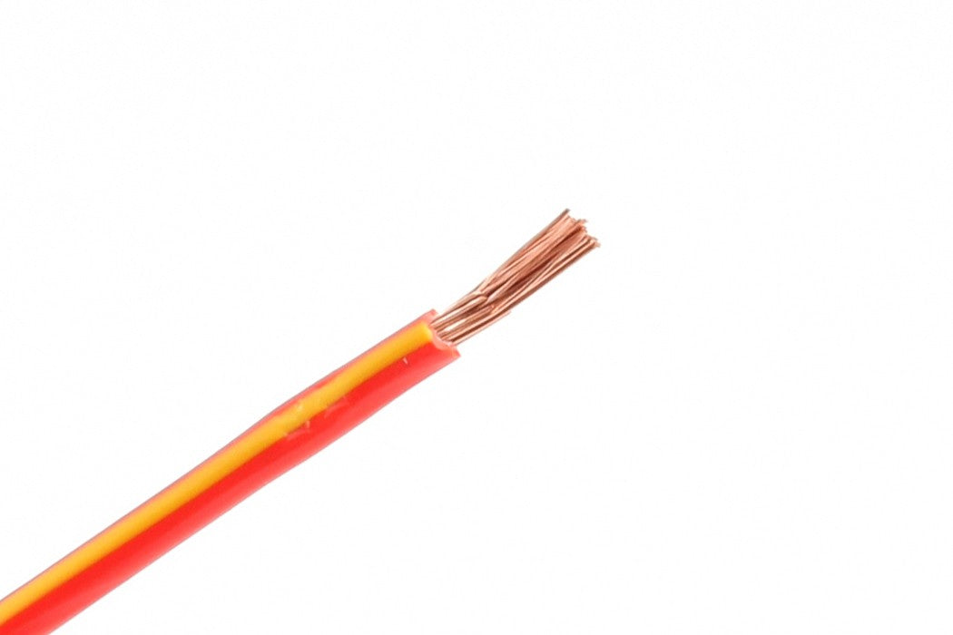 Kabel één aderig 1.0mm² Rood/Geel á 1 Meter