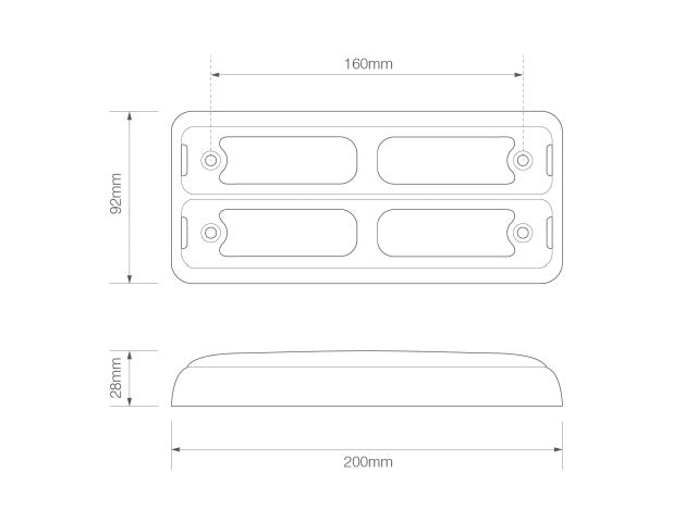 Led rem/achterlicht unit 200 x 92 x 28mm Chrome 200 serie slim-line dubbel