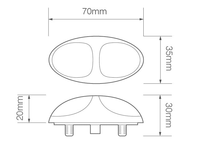 Led Zijmarkeringslamp Amber 70 x 35 x 20 Chrome 37 serie plug&play
