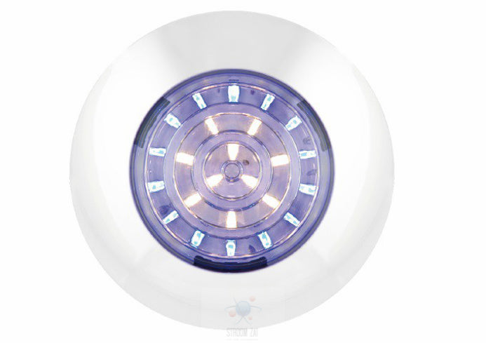 Led Interieurverlichting duo color wit en blauw met witte rand rond 75 12V