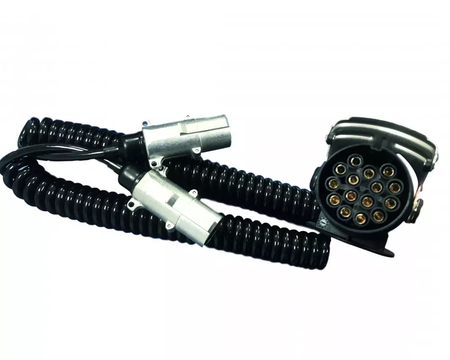Spiraalkabel adapter 15 polig ->2x7 S+N met metalen aangezette stekkers