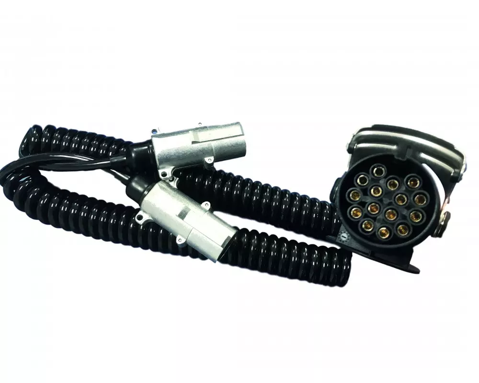 Spiraalkabel adapter 15 polig ->2x7 S+N met metalen aangezette stekkers