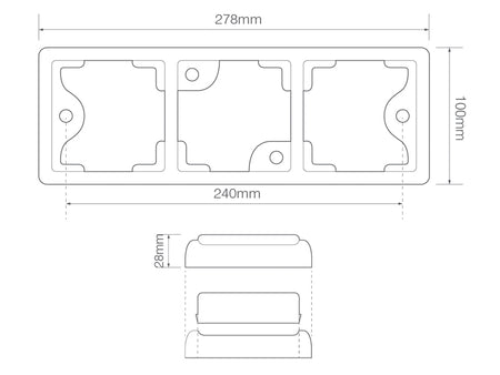 Led rem/achterlicht unit 278 x 100 x 28 80 serie Chrome