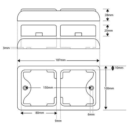 Led rem/achterlicht unit 190 x 100 x 28 80 serie