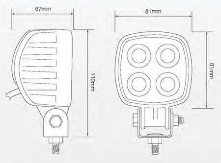 Led Werklamp vierkant 81 1000 lumen 4 leds spotlicht 12/24V
