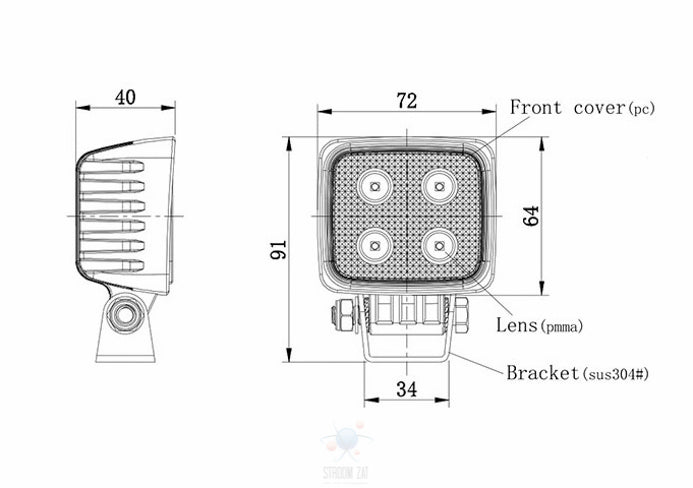 Led Achteruitrijlamp 1000 Lumen vierkant 4 Led's 