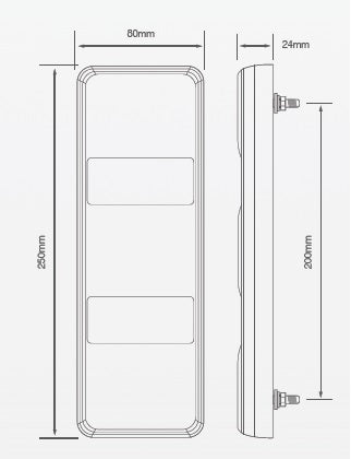 Led Achterlicht unit 250x80mm stop/achter/raw/refl./achteruit