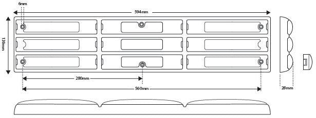 Led rem/achterlicht unit  chrome 594 x 130 x 28mm 200 serie slim-line