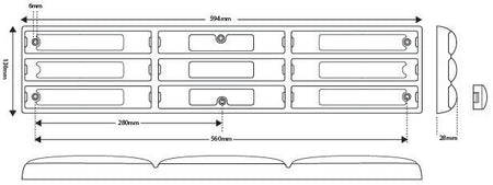 Led rem/achterlicht unit  chrome 594 x 130 x 28mm 200 serie slim-line